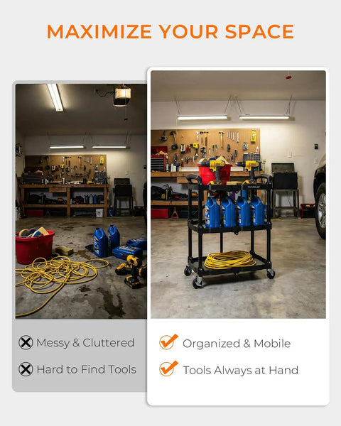 Garage with Portable Folding Service Cart With Three Tiers, 330 Lbs Capacity, Rolling Utility Cart on Wheels for storage