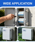 IP67 Weatherproof Electrical Junction Box Outdoor Enclosure Rugged Grey ABS Plastic With Hinged Lid, Mounting Plate And Wall Brackets, Dustproof Waterproof Project Box For Outdoor Electrical Setup, open with breakers