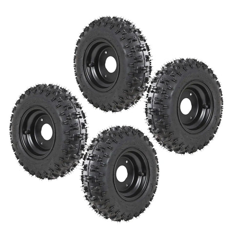 Four 4.10-6 tires from Upgraded 29 Inch Go Kart Rear Axle Kit With 4.10-6 Front And Rear Tires, 160mm Disc Rotor, 58T T8F Sprocket.