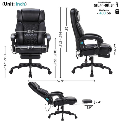 Heavy Duty Massage Office Chair With Foot Rest And Heat 6 Point Vibration With Five Modes For Back Lumbar Reclining Ergonomic