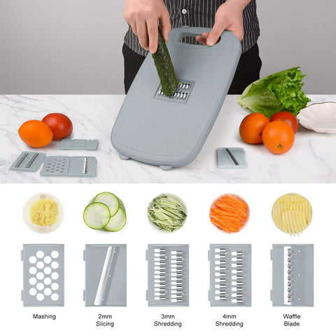 9 In 1 Collapsible Cutting Board With Colander For Camping And Outdoor Kitchens showing grating a cucumber with blades