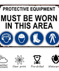 Must Wear Protective Equipment Area Aluminum Sign 8x12 Inch Durable Metal Safety Warning For Industrial Construction Sites