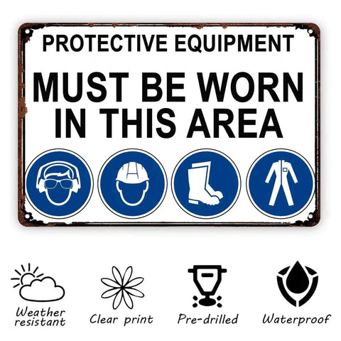 Must Wear Protective Equipment Area Aluminum Sign 8x12 Inch Durable Metal Safety Warning For Industrial Construction Sites