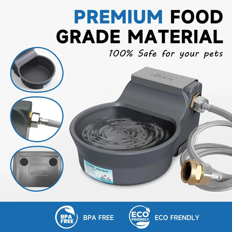 No Brainer Automatic Dog Water Dispenser With Heavy Duty Anti Tip Bracket, 68 Oz Outdoor Pet Water Bowl with premium food grade material.