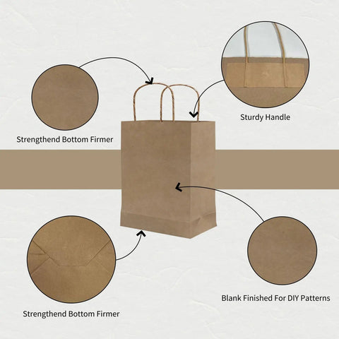Medium Kraft Paper Bags With Handles 250 Pack Bulk For Daily Use Retail Packaging And Craft Decor Color Options In Kraft Brown