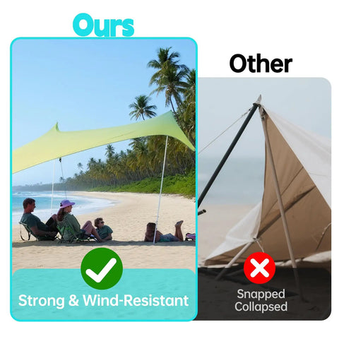 Heavy Duty 6.56ft Aluminum Beach Tent Poles 2 Pack Replacement Set For Grande And Gigante Tents shown with wind resistant canopy setup.