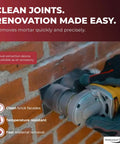 Fast Mortar Joint Cleaner Tool With 8mm Carbide Cutter For Brick And Masonry used on brick wall showing smooth joint cleaning.