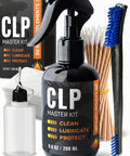 All In One Gun Cleaning Kit That Cleans Lubes And Protects All Moving Parts With A 6.8 Oz Sprayer Gun Cleaner shown with brush and swabs