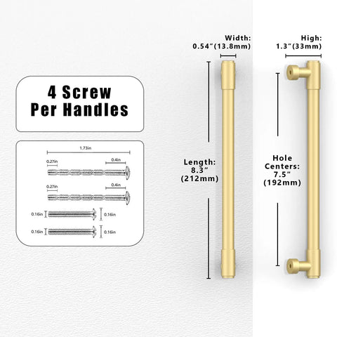 Heavy Duty Brushed Gold Cabinet Pulls 10 Pack 7 5 Inch Center To Center Drawer Handles For Kitchen Refresh with detailed measurements.