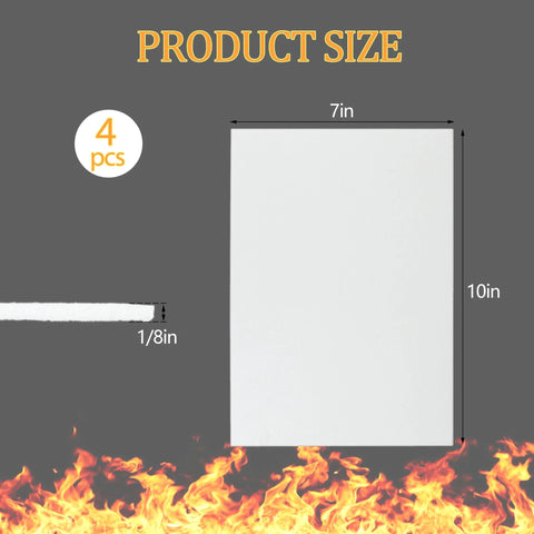 Ceramic fiber high-temp gasket sheet, white, 7x10x1/8 in, 4 pcs