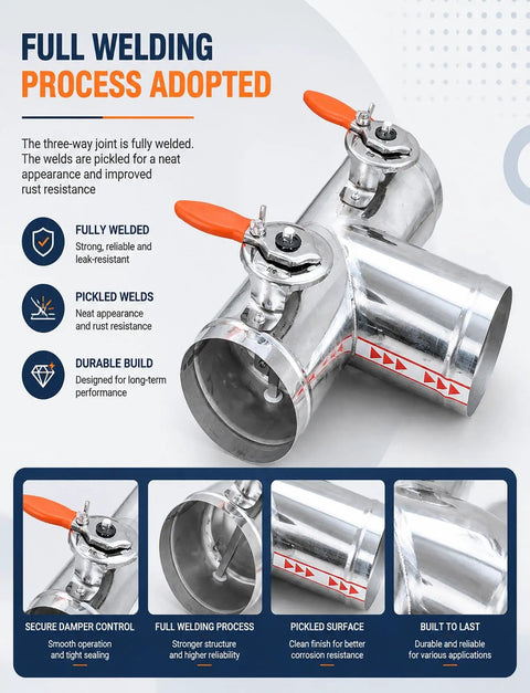 Top Shelf Three Way Stainless Steel Air Duct Damper Valve With Plug And Play Ventilation Flow Control For Any Garage Shop Project Demanding Sick Airflow Performance, showcasing the sturdy fully welded design.