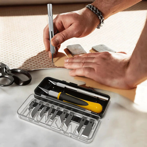 Pro Grade 16 Piece Hobby Knife Set With Interchangeable Blades Ergonomic Grip Anti Slip Handle Includes 13 High Carbon Steel Blades