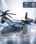 Military Helicopter Building Kit With Tiltrotor Inspired By The V22 Osprey Aircraft Transform Model side view with dimensions