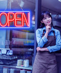 16.5 Inch By 9 Inch LED Neon Open Sign For Business, Ultra Bright Plug In Light Up Sign With On Off Switch in shop window