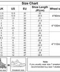 Size chart for Carbon Fiber Inline Speed Skates 3x110mm With ABEC-9 Bearings Lightweight PU Wheels for outdoor fitness.