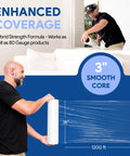 Man using 17 Inch Clear Plastic Stretch Film Wrap 2 Pack 1200 Feet Total 500 Percent Stretch Heavy Duty Cling Film for packing