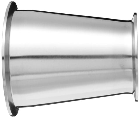 Stainless Steel 304 Sanitary Concentric Reducer Fitting Clamp From 6 Inch To 4 Inch, side view showing the tapered design.
