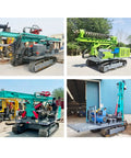 Four different Beefy Hydraulic Guardrail Pile Driver Machine For Post Installation And Highway Roadside Guardrail Construction Crawler