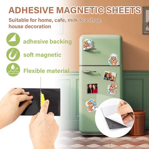 Flexible Magnetic Sheets With Self Adhesive Backing on fridge, cuttable magnet paper, perfect for fridges and classrooms, 10 pack.