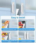 Installation steps for 5.9 Inch Sliding Barn Door Handle Set White Aluminum Hardware Cabinet Pulls, including marking, drilling, and securing.