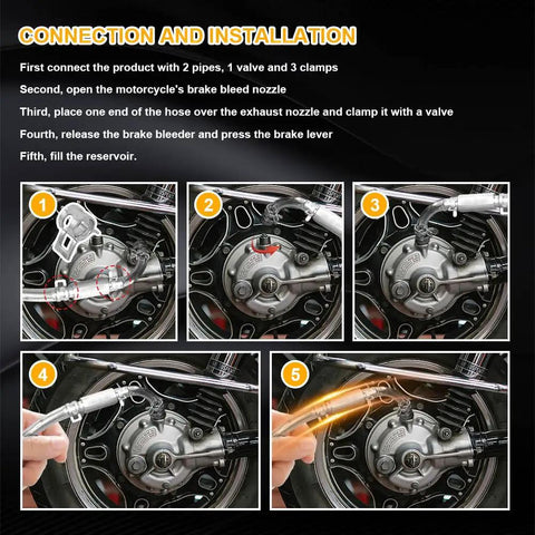 Installation steps for Heavy Duty Two Pack Brake Bleeder Hose Straight Up Game Changer Design with one way valve.
