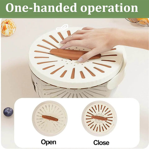 Hand opening Two Pack Multifunctional Fruit Washing Bowl With Strainer 2 In 1 Drain Basket And Fruit Strainer Container With Lid.