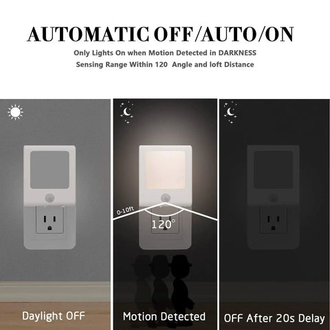 3 Pack No Fuss Motion Sensor Dimmable LED Night Lights Plug In Night Light With Auto Dusk To Dawn Sensor demonstration