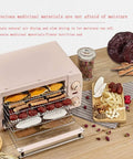 Rock Solid Five Layer Electric Food Dehydrator for Dried Fruit Fresh Veggie Chunks and Beef Jerky showing trays with various snacks.