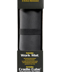 Packaging of Pro Grade Instrument Work Mat With Neck Cradle Cube Support For Guitars And More, showing product details.