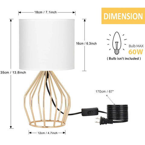 Gold Table Lamp For Desk And Nightstand Modern Style Desk Light With Hollow Base And Linen Fabric Shade, size 13.8x7.1x4.7 inches