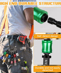 12 Piece HVAC Swage Tool Set with Bit Holder shown on belt loop, close-up of green bit holder for copper pipe expansion