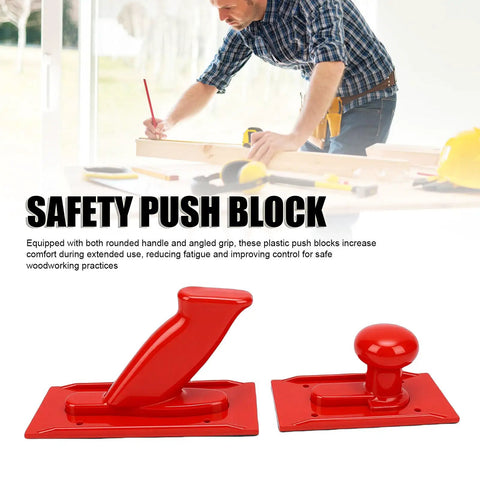 Rock Solid Two Pack Table Saw Push Block Crafted For Real Woodworkers Featuring Ergonomic Angled Grip And Rounded Handle Reliable Planer Safety Gear Made From Heavy Duty Abs Plastic - two red push blocks shown from a front angle.