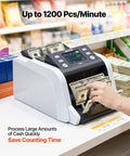 VEVOR High Speed Money Counter Machine For Dollars And Euros 1200 Bills Per Min Mixed Denomination Cash Register viewing cash counting process