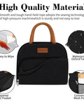 Black Insulated Lunch Bag For Work Travel And School Leakproof 10L Tote with handles and side pockets, Oxford fabric