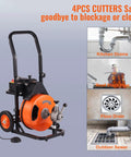 Tough As Nails Electric Drain Cleaner Automatic Feed Drives Steel Core Cable Through 1 To 4 Inch Pipes To Smash Nasty Clogs Packs 100 Foot Length with portable handle and foot switch.