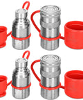 One Half Inch NPT Skid Steer Hydraulic Quick Connect Couplers With Two Dust Caps, Heavy Duty Leak Free Fittings, 2 Sets