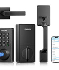 Wi-Fi Smart Door Lock With Handle Set And Keypad Deadbolt For Front Door Fingerprint Keyless Entry App Remote Control IP53 Waterproof