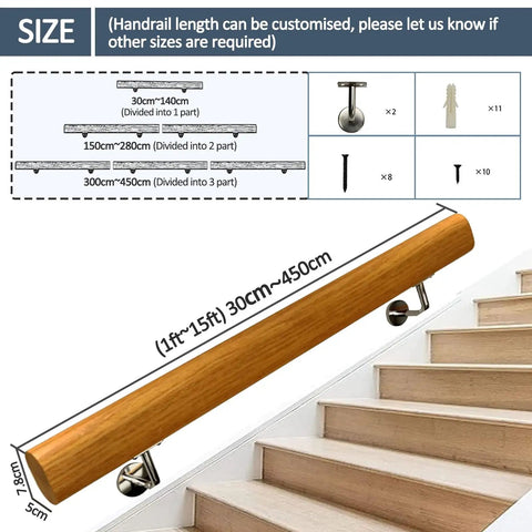 Built Like A Tank Heavy Duty Outdoor Stair Railing And Wall Mounted Wooden Handrail with dimensions 30cm to 450cm.