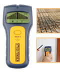Electronic Finder Handheld Wall Scanner for Wood Metal Studs Detection with LED Alarm Detector close-up view showing LCD display and select button.