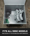 Inside view of Hella Tough Steel Storage Gang Box For Electricians Measuring Twenty Two By Twenty Two By Eighteen Inches with tools.