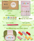 Beginner Crochet Kit With 8 Flower Bookmarks Soft Yarn Bundles And Ergonomic Crochet Hook Step By Step Video Tutorials box and contents