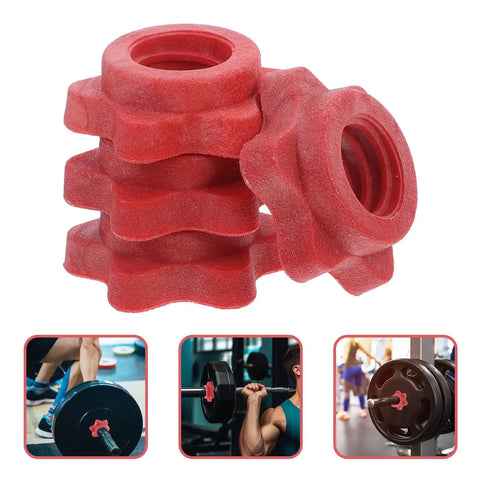 Anti Skid Barbell Self Locking Nuts Four Pack Red Plastic Security Nuts for home gym weight lifting accessories kit