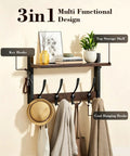 Top Notch Wall Mount Wood Coat Rack Sweet Space Saving Shelf Display Hook System with top shelf, key hooks, and coat hooks.