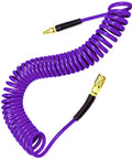 Purple Polyurethane Recoil Air Hose For Air Compressors One Quarter Inch Inner Diameter By Twenty Five Feet Bend Restrictor Pro Grade