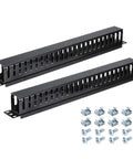 Two Pack 1U 19 Inch Cable Manager For Network Cabinets, 24 Slot Horizontal Wire Organizer, Heavy Duty Metal Rack in Black