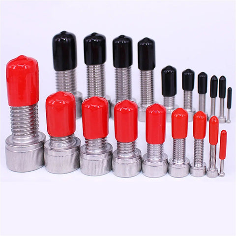 All Purpose Plastic Cap Thread Rubber Stopper Kit With Dope Decorative Covers And O Ring Assortment For Screws Rods Pipes Hangers Wires Fishing Gear DIY Projects And More, red and black caps