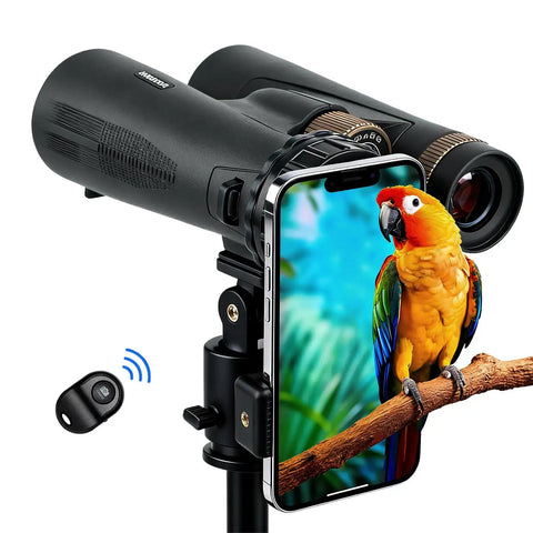 Smartphone Telescope Adapter Mount For 16 To 50mm Eyepieces Universal Clip On Attachment showing outdoor use with bird image