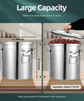 Top Shelf 304 Stainless Steel Airtight Storage Canister With Hella Secure Locking Clamps 5 Point 5 Gallon Kitchen Food Jars dimensions shown.