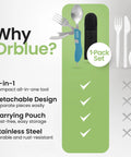 4 In 1 Camping Utensils Set Portable Stainless Steel Spoon Fork Knife And Bottle Opener Multitool For Travel And Backpacking Ultralight Packable Cutlery Blue with features such as detachable design and carrying pouch.