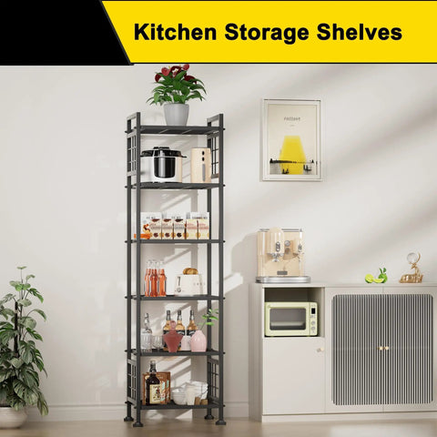 Six Wire Standing Storage Shelf For Bathroom And Laundry Room, Metal Shelving Unit Pantry Rack For Kitchen, black finish in use